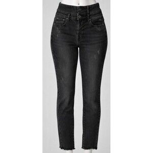 High Rise Skinny Jeans Women 25 Pistola Black Distressed Raw Hem Stretch